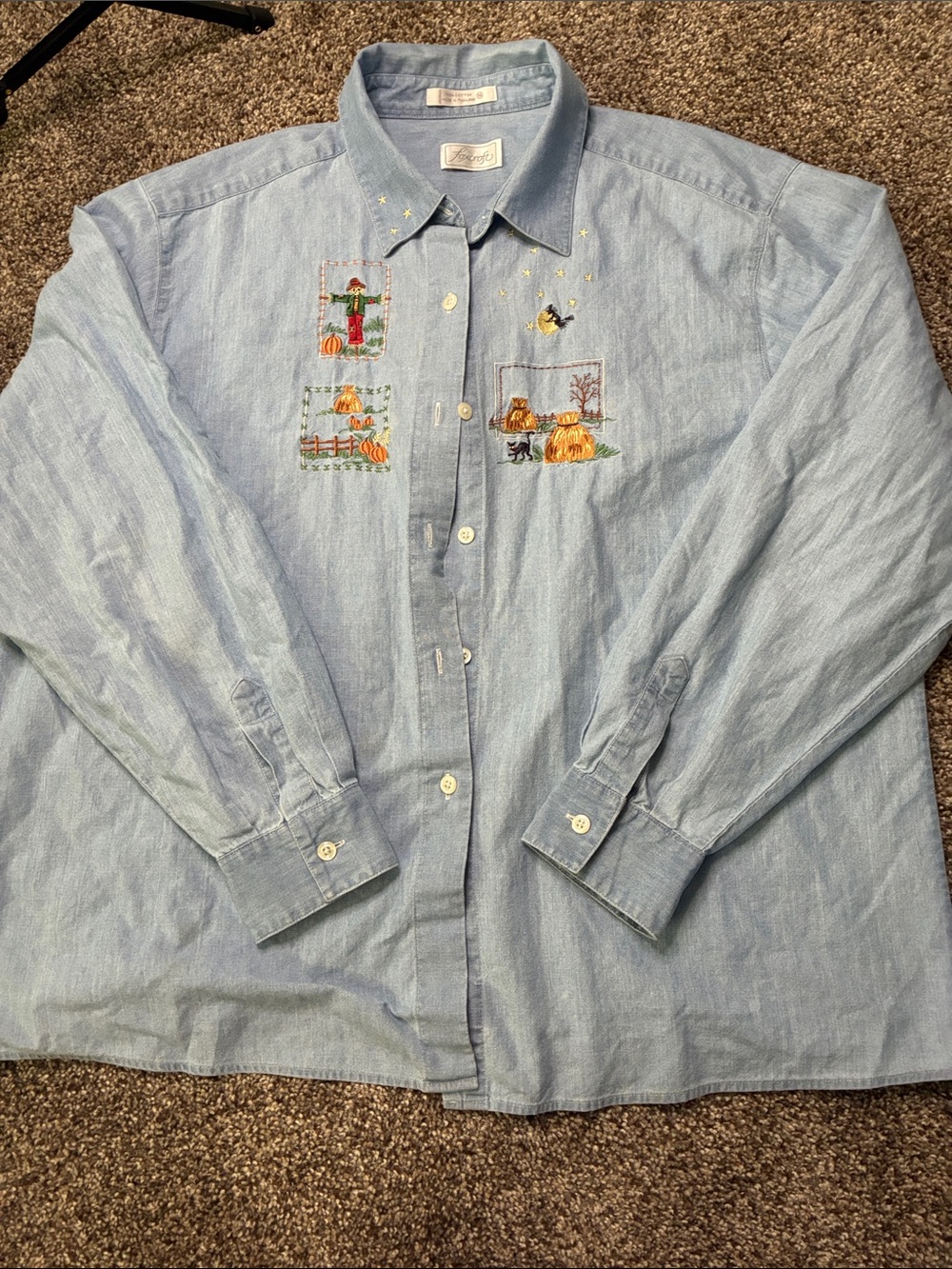Foxcroft Light Blue Embroidered Button-Down Shirt